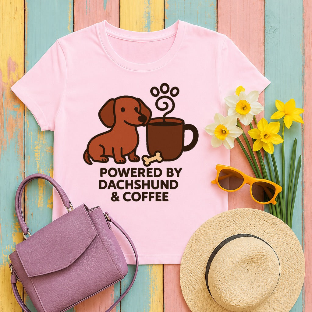 Dachshund & Coffee Power Graphic Tee in Light Pink