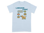 Labrador Logic flowchart on a light blue t-shirt.