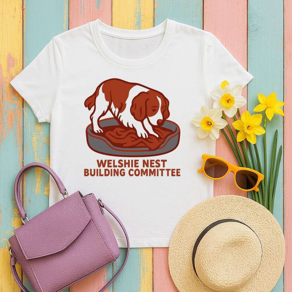Welsh Springer Spaniel Nest Building Committee T-shirt in White