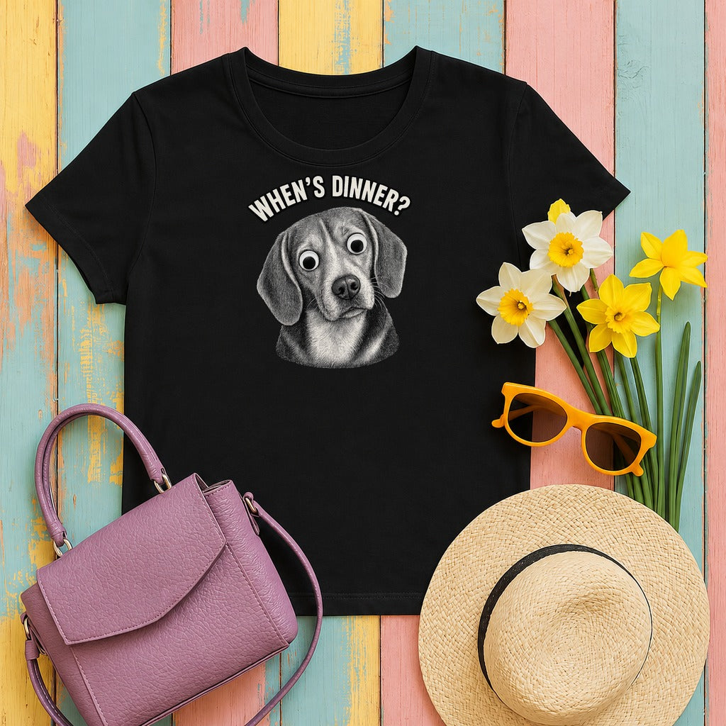 migbackfill when-s-dinner-hungry-beagle-t-shirt tee flat lay hero v8