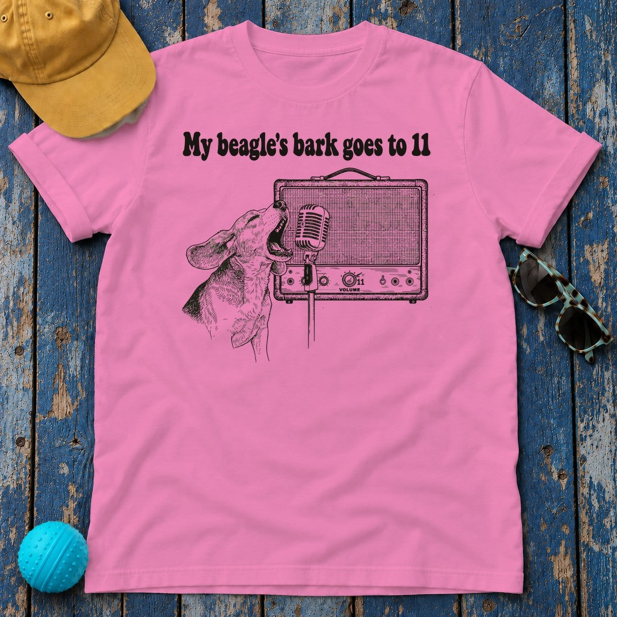 My Beagle's Bark Goes To Eleven Amplifier T-Shirt in Azalea