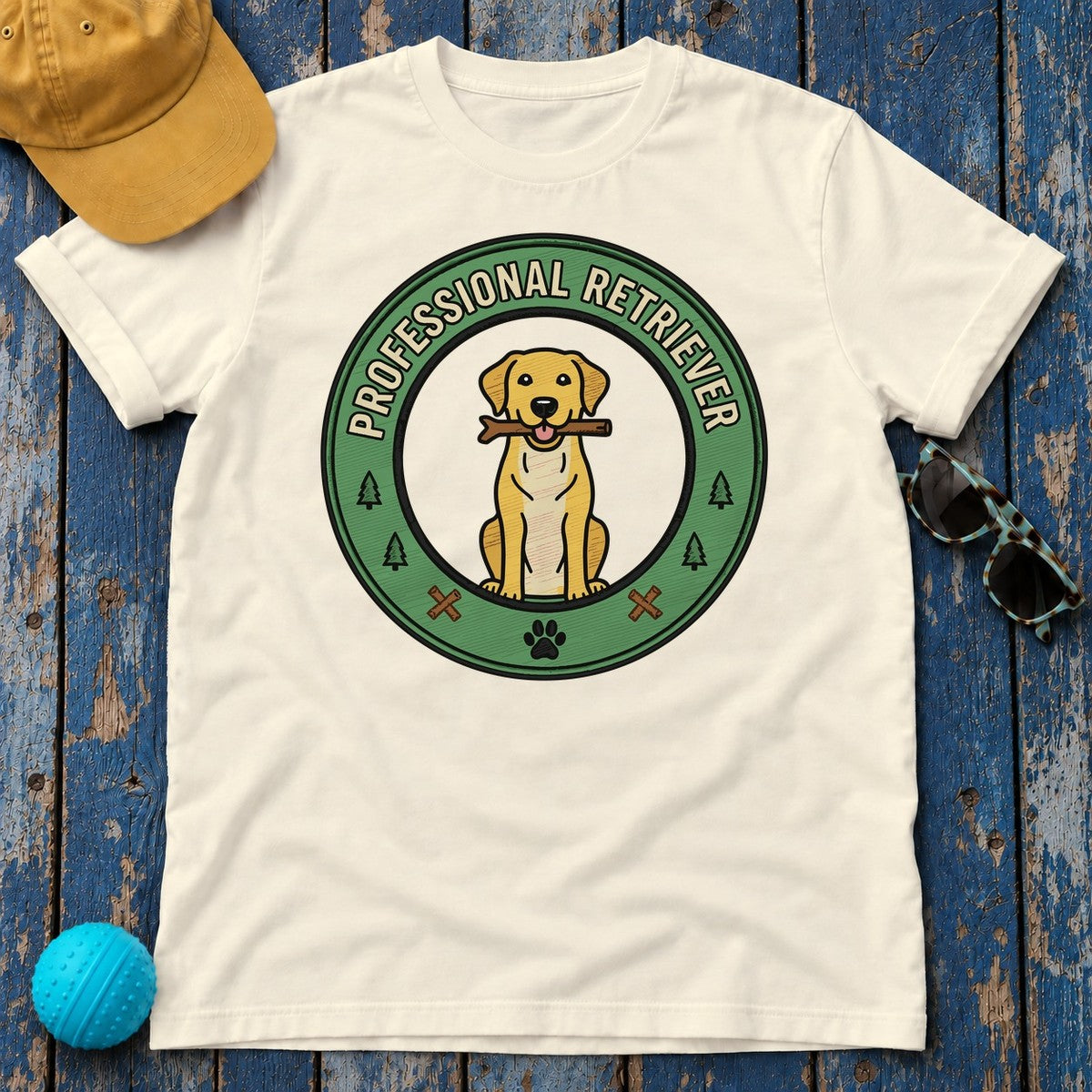 Funny Professional Retriever Yellow Labrador T-Shirt in Natural