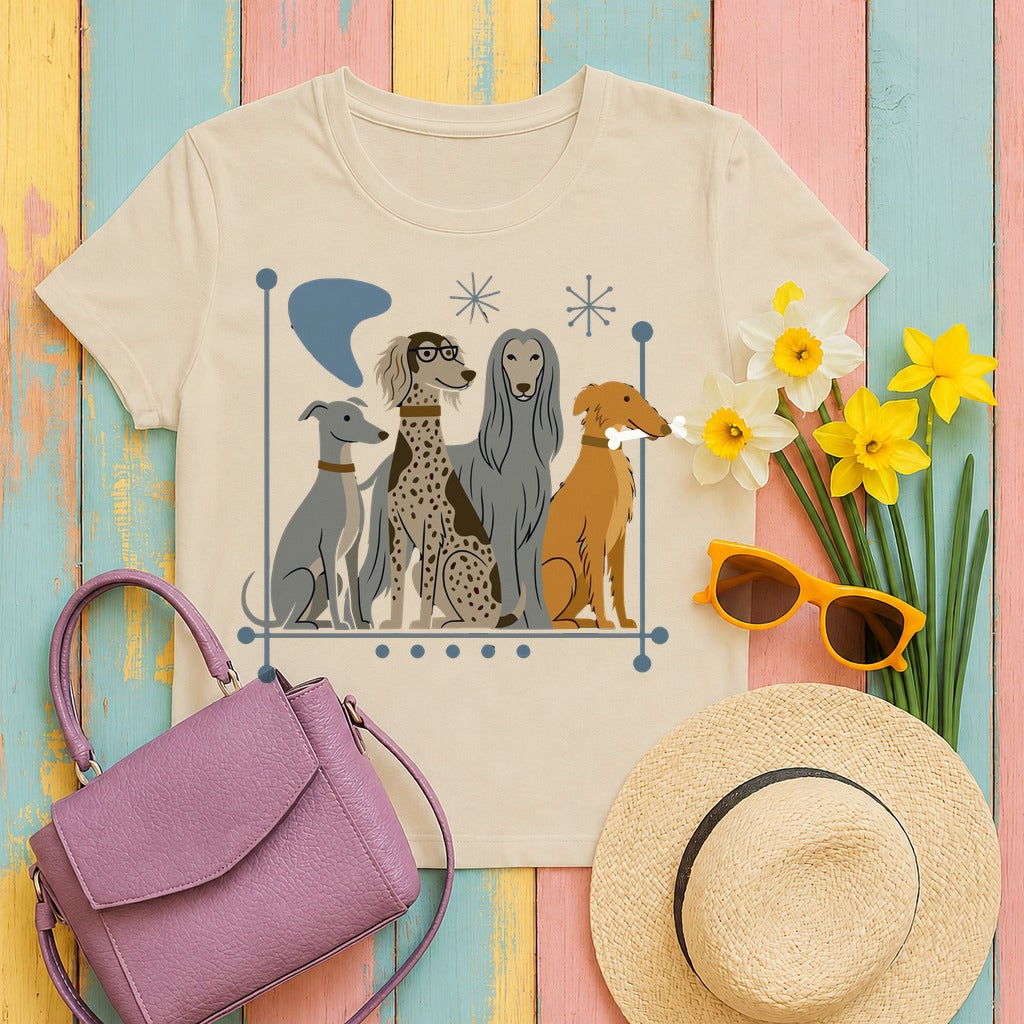 Atomic Sight Hounds Mid-Century Modern T-Shirt in Sand