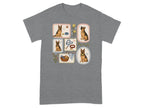 T-shirt with framed illustrations of German Shepherd dogs.