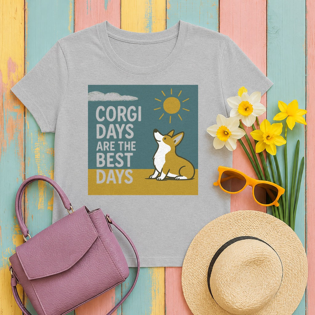 Whimsical Corgi Days Graphic T-Shirt in Sport Grey
