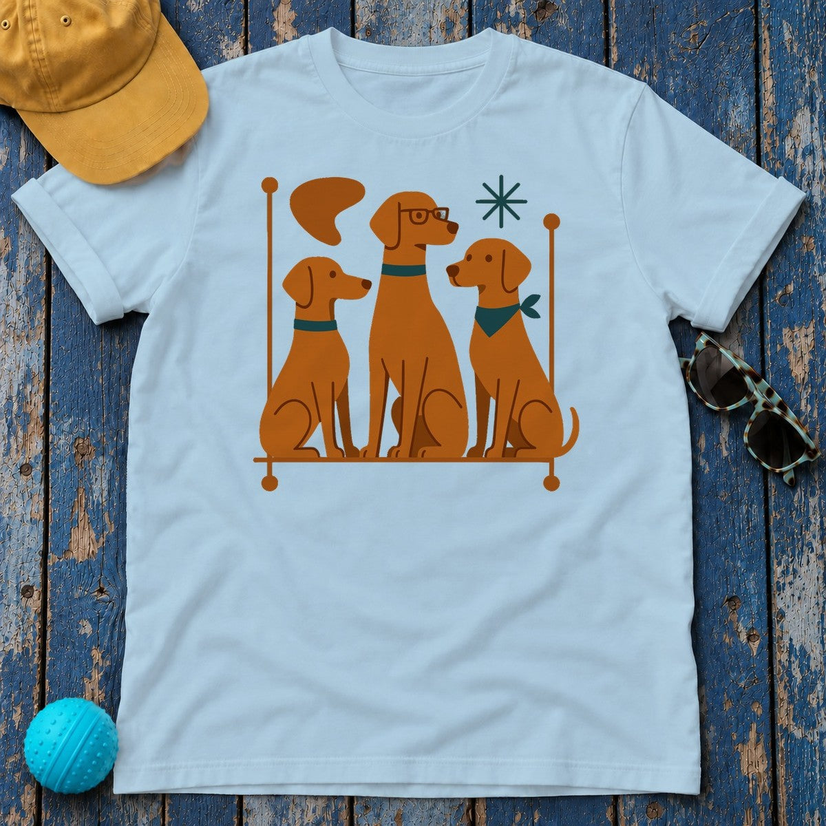 Mid-Century Vizsla T-Shirt in Light Blue
