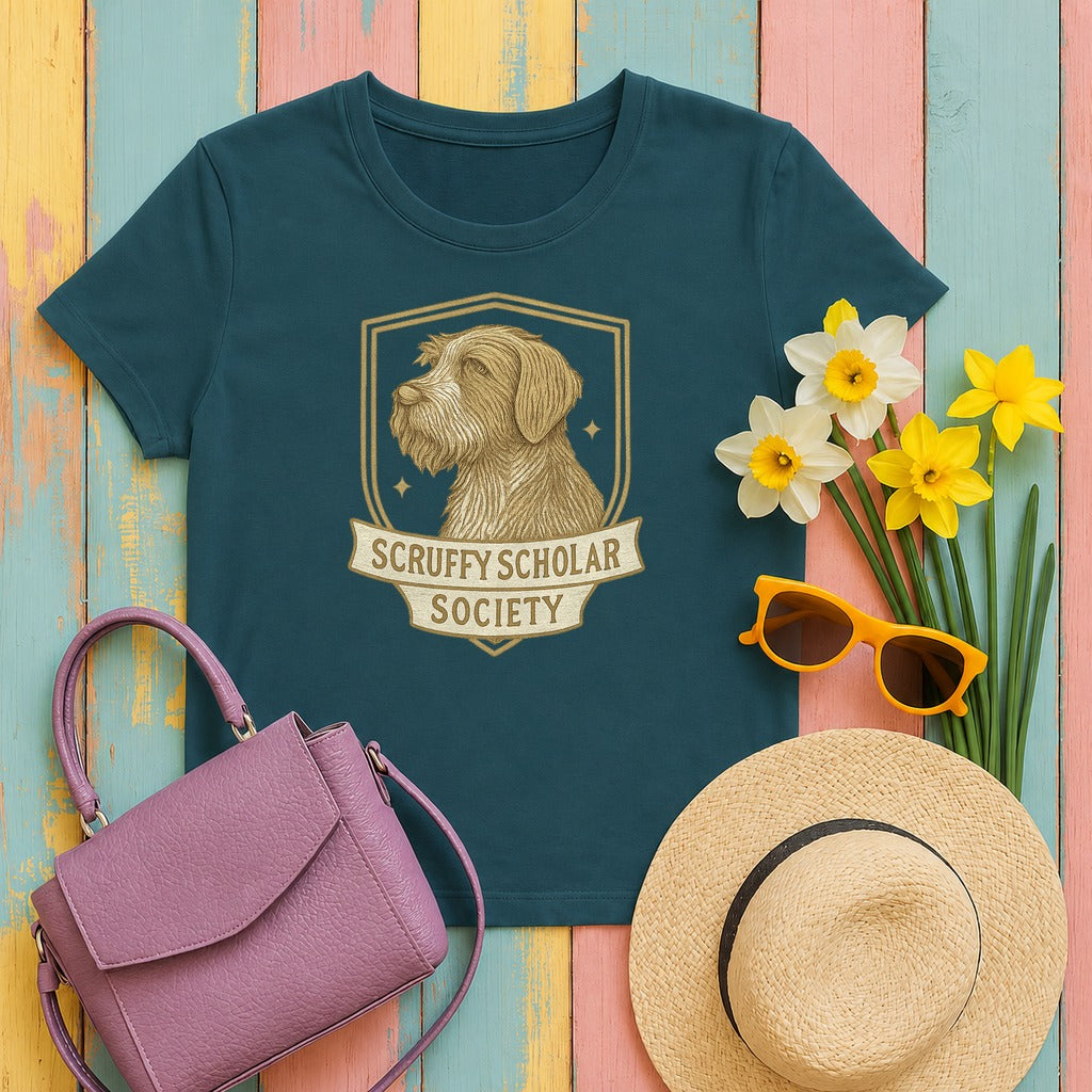 Wirehaired Pointing Griffon Scruffy Scholar Society T-shirt in Heather Deep Teal