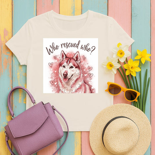 Who Rescued Who Husky Dog Graphic T-shirt product type