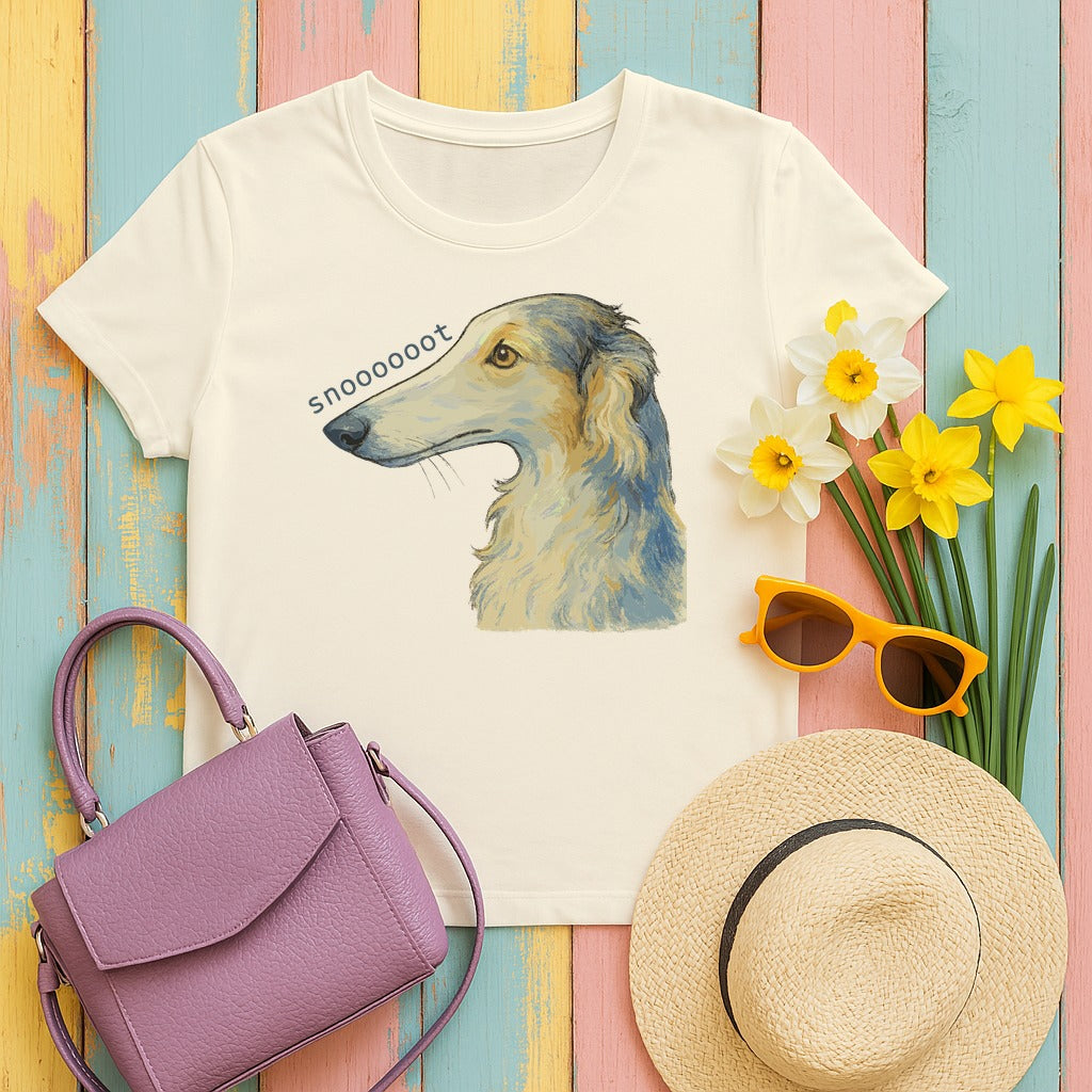 Snooooot Funny Borzoi Dog Meme Art T-Shirt in Natural