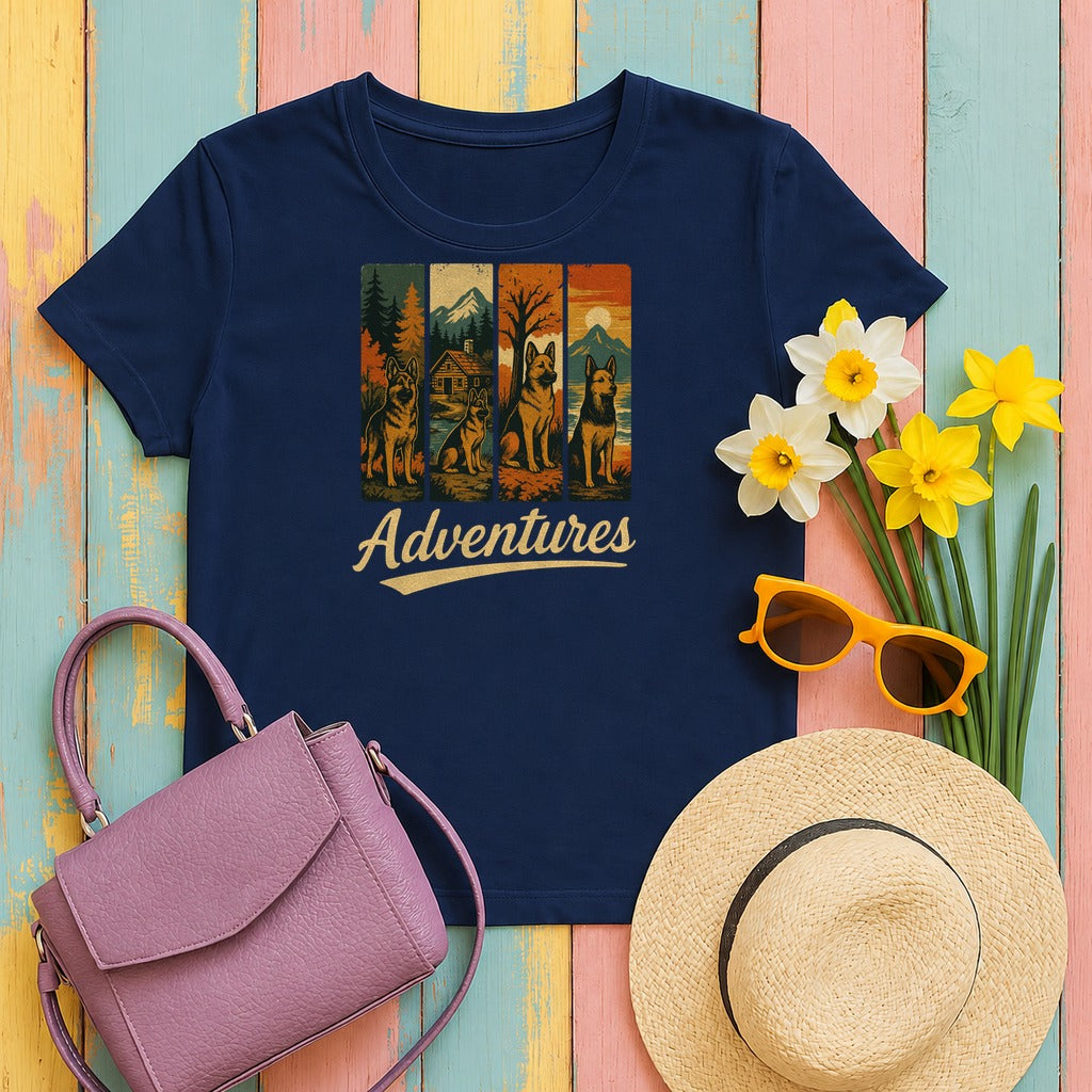 German Shepherd Adventures in Nature T-Shirt in Navy