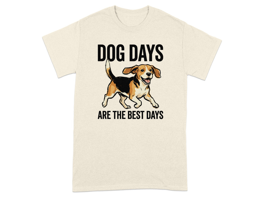 Beagle wearing a t-shirt that says "DOG DAYS ARE THE BEST DAYS".