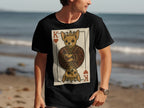 Black t-shirt featuring a king of hearts playing card with a crowned chihuahua.