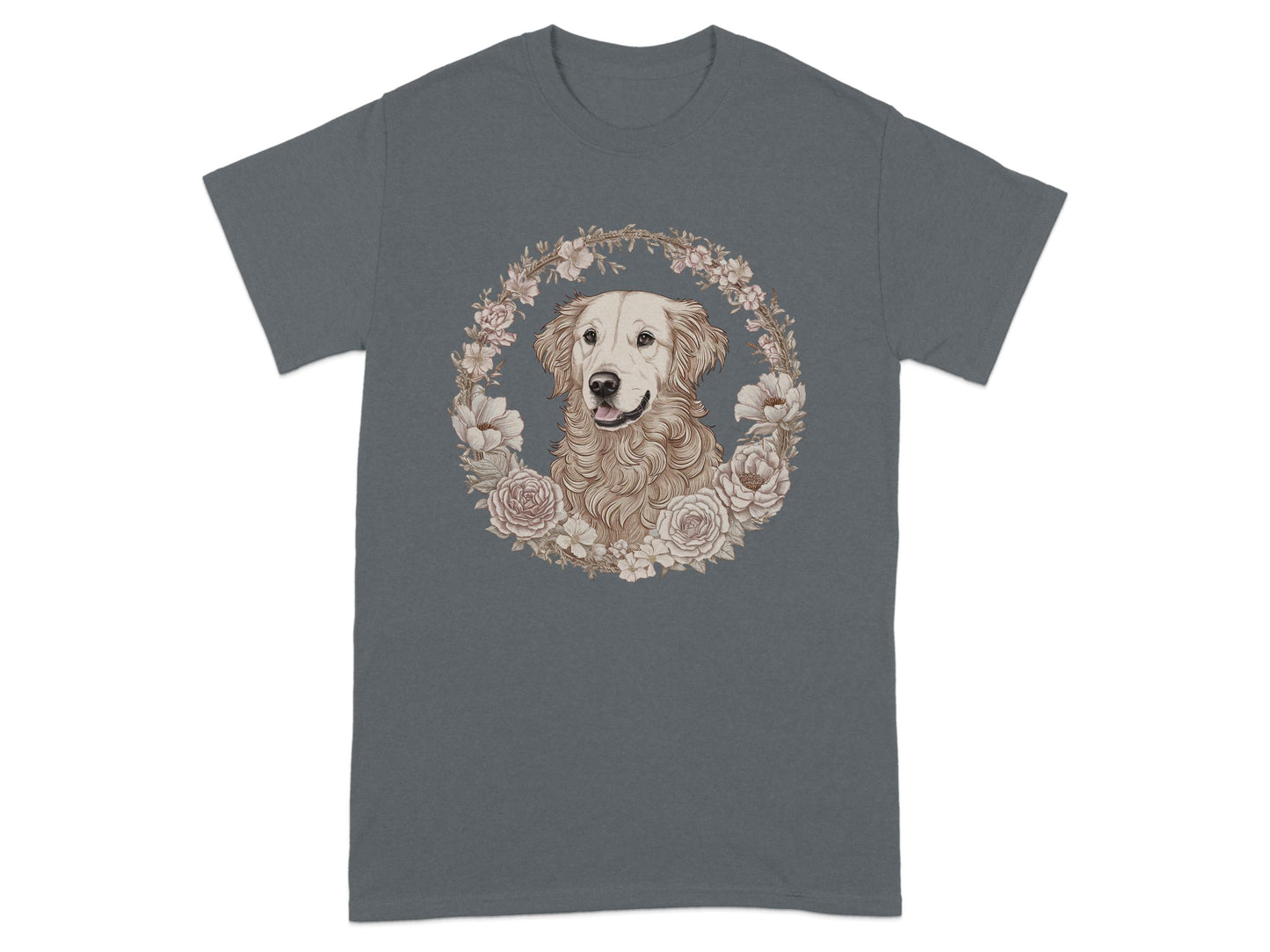 Adorable Golden Retriever Floral Wreath Design T-Shirt product