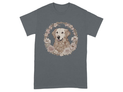 Adorable Golden Retriever Floral Wreath Design T-Shirt product