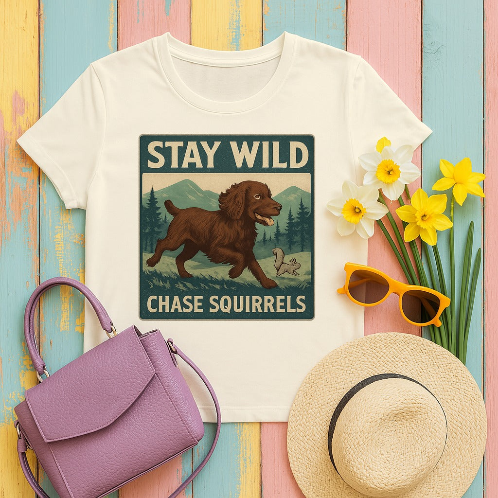 Boykin Spaniel Stay Wild Chase Squirrels T-shirt in Natural