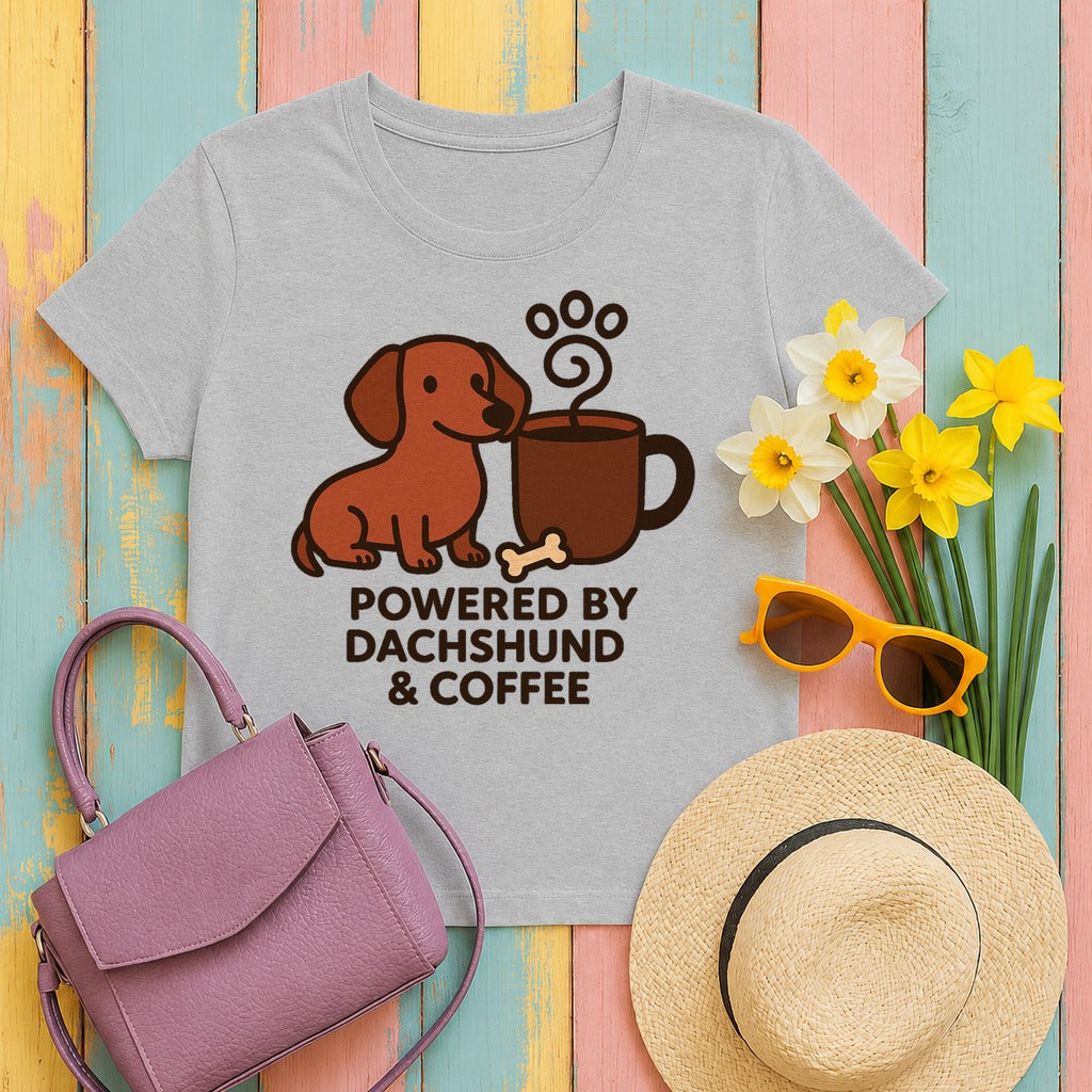 Dachshund & Coffee Power Graphic Tee in Sport Grey