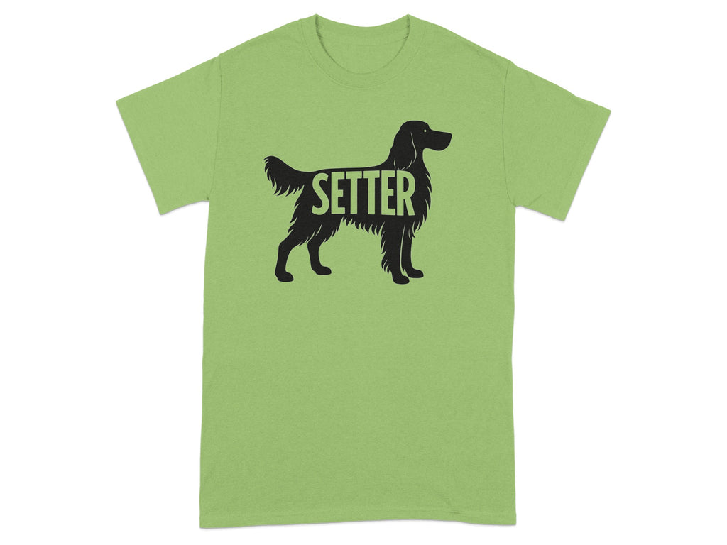 Green t-shirt with black silhouette of a setter dog and the word "SETTER".