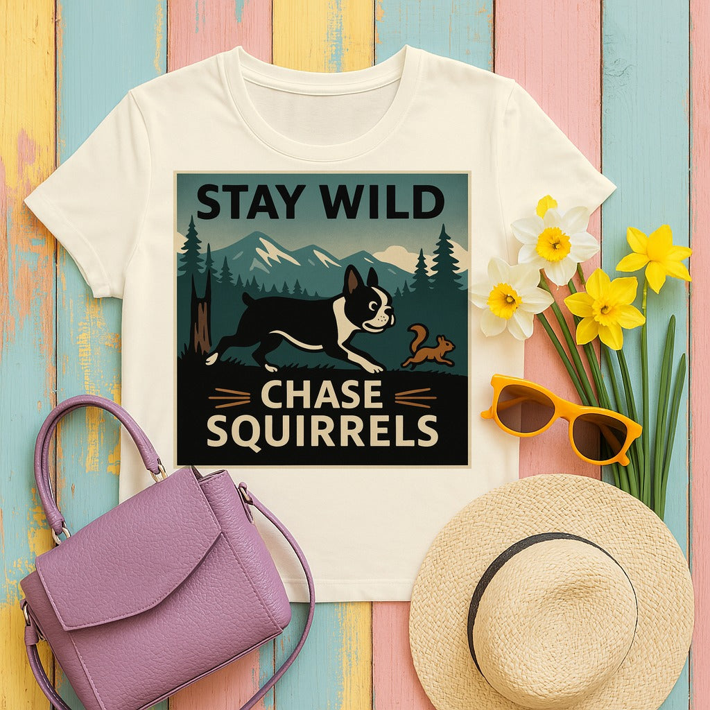 Stay Wild Boston Terrier T-shirt in Natural