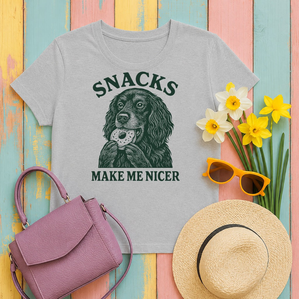 w4hero snacks-make-me-nicer-gordon-setter-with-donut-fu tee flat lay hero v8