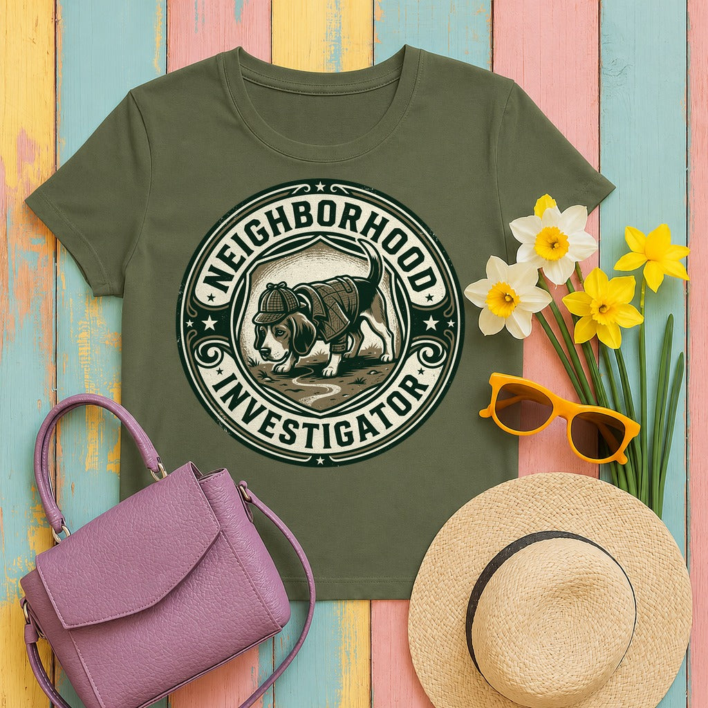 Neighborhood Sleuth Dog Graphic T-Shirt in Military Green