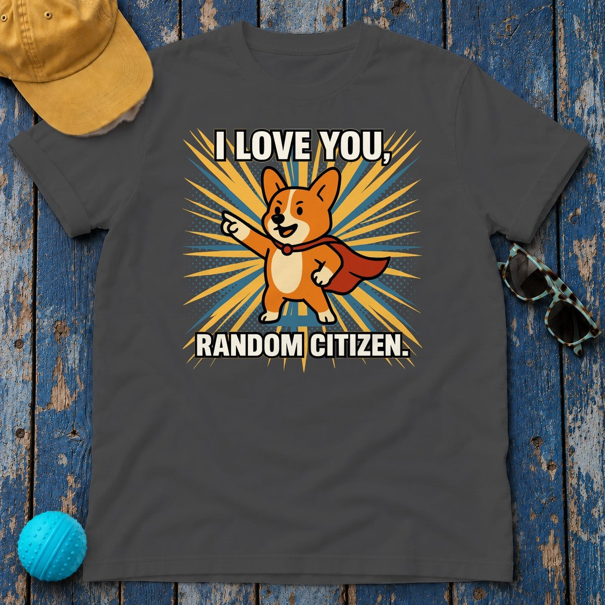 I Love You Random Citizen Corgi Hero T-Shirt in Dark Heather