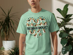 Mint t-shirt with heart-shaped Beagle dog pattern and text.