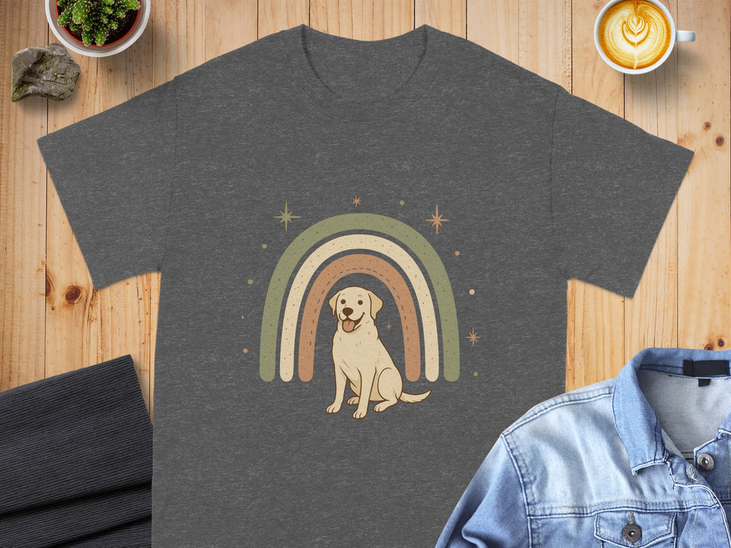 Gray T Shirt with Dog and Rainbow Design product type