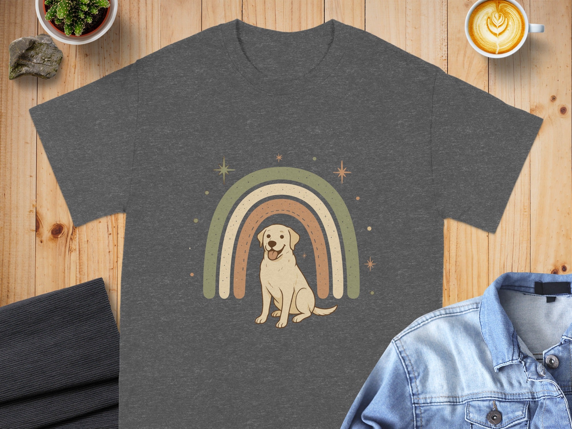 Gray T Shirt with Dog and Rainbow Design product type