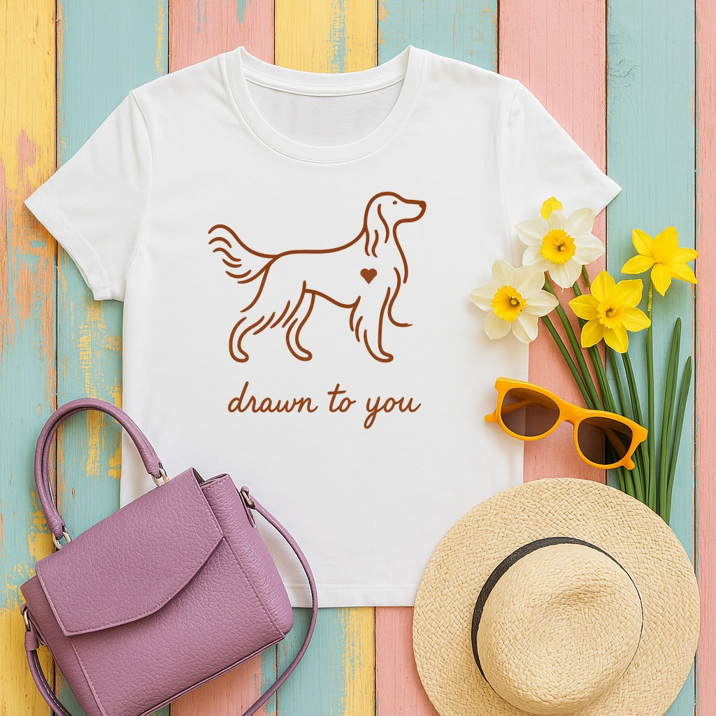 Irish Setter Drawn to You Line Art T-shirt in White