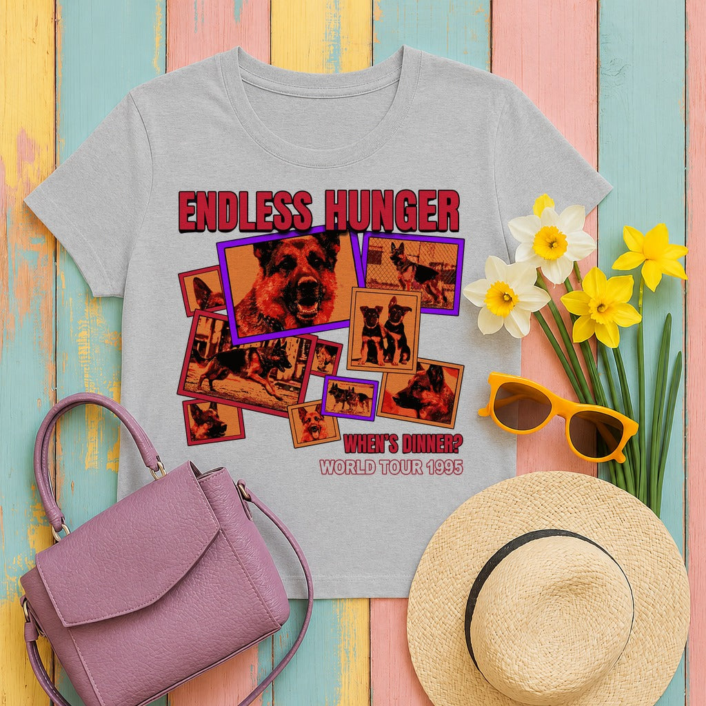 Endless Hunger Whens Dinner? German Shepherd World Tour 1995 Graphic T-Shirt in Sport Grey