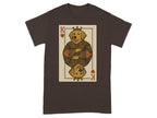 Brown t-shirt with King of Hearts playing card design featuring a golden retriever.