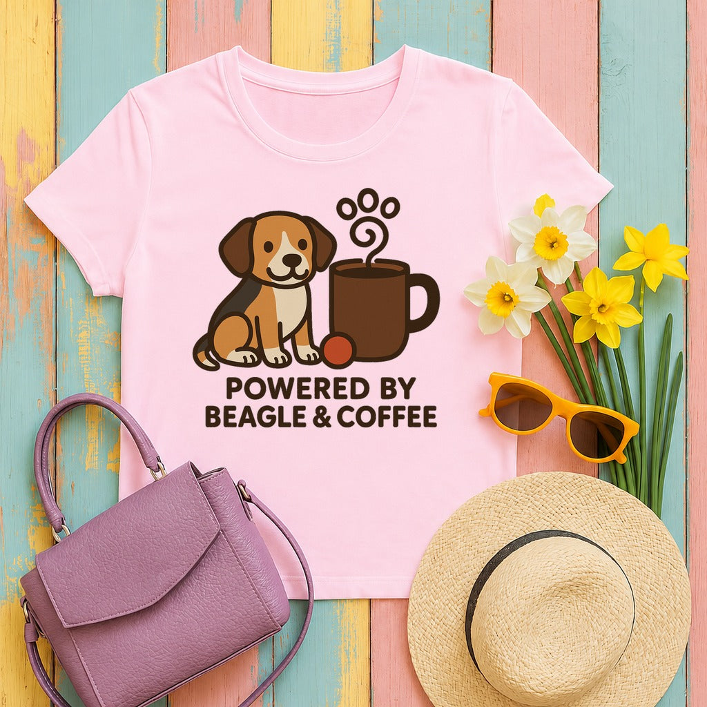 Powered By Beagle & Coffee Premium T-Shirt in Light Pink