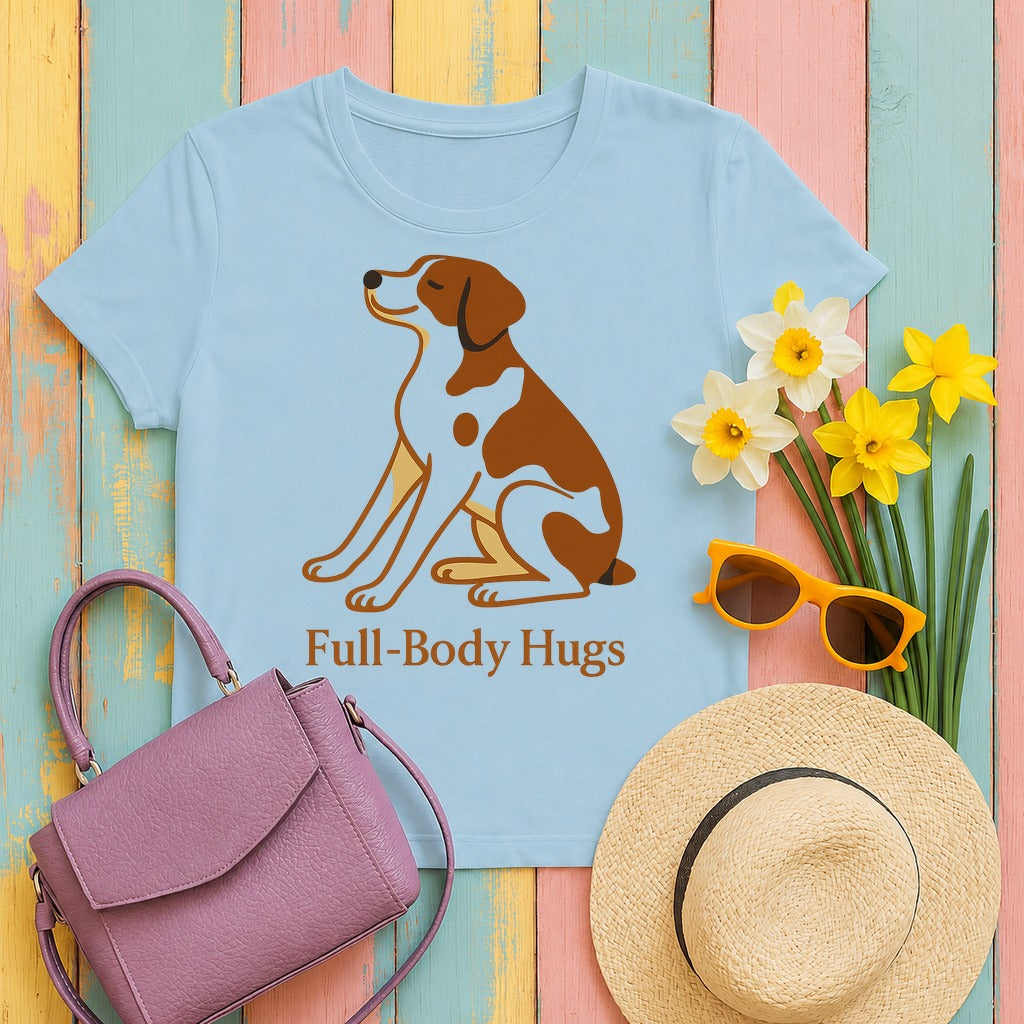 Brittany Spaniel Full-Body Hugs T-shirt in Light Blue