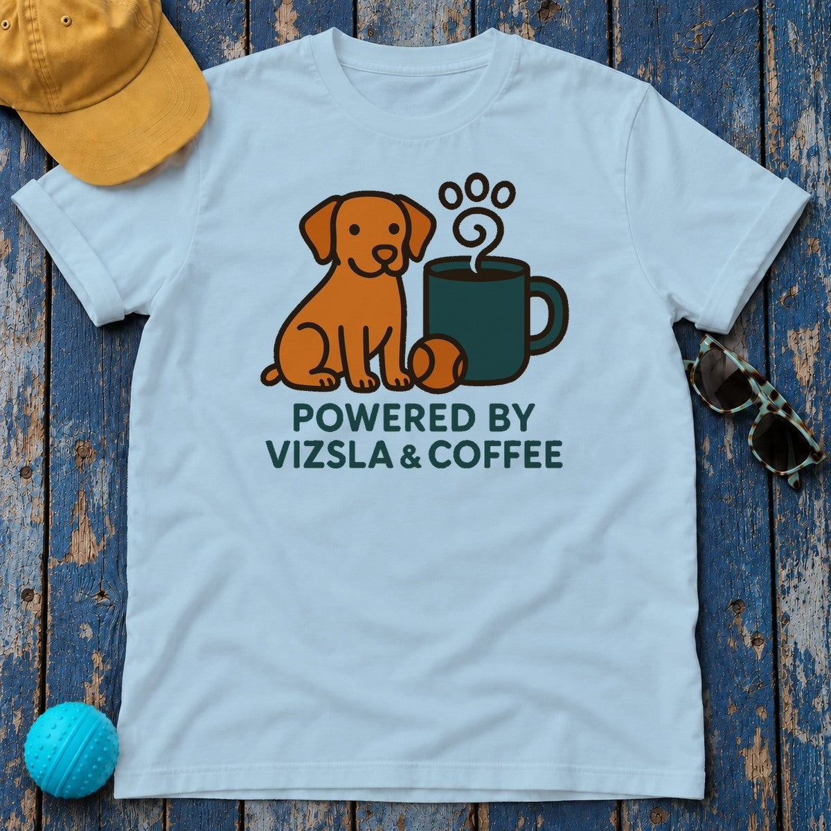 The Vizsla & Coffee Energy Blend T-Shirt in Light Blue