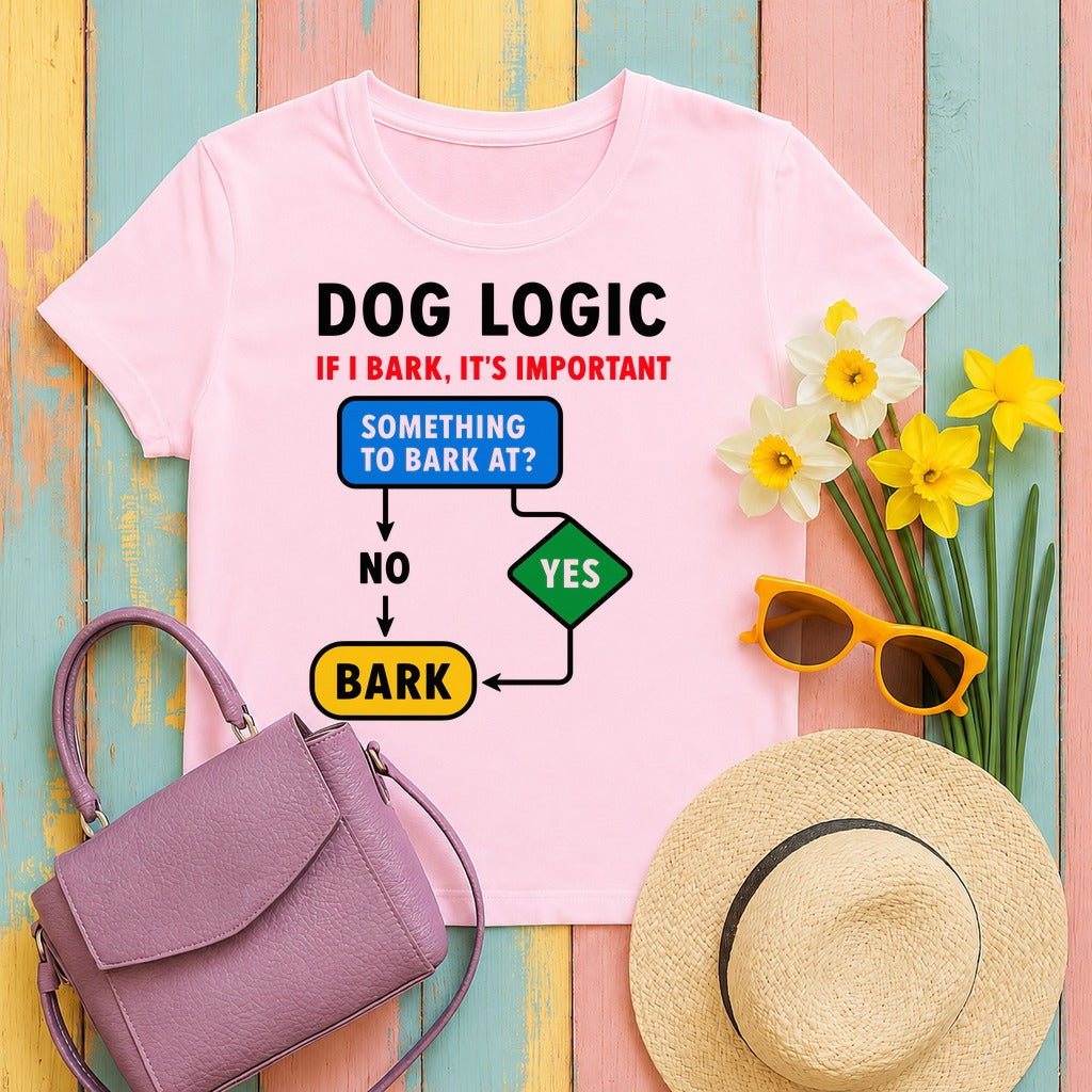 Dog Logic Funny Flowchart T-Shirt in Light Pink