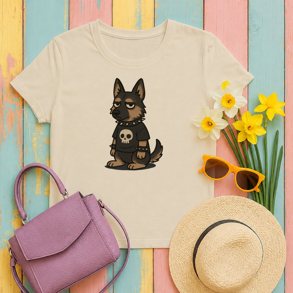 Punk Rock German Shepherd with Skull T-Shirt Design T-Shirt in Sand