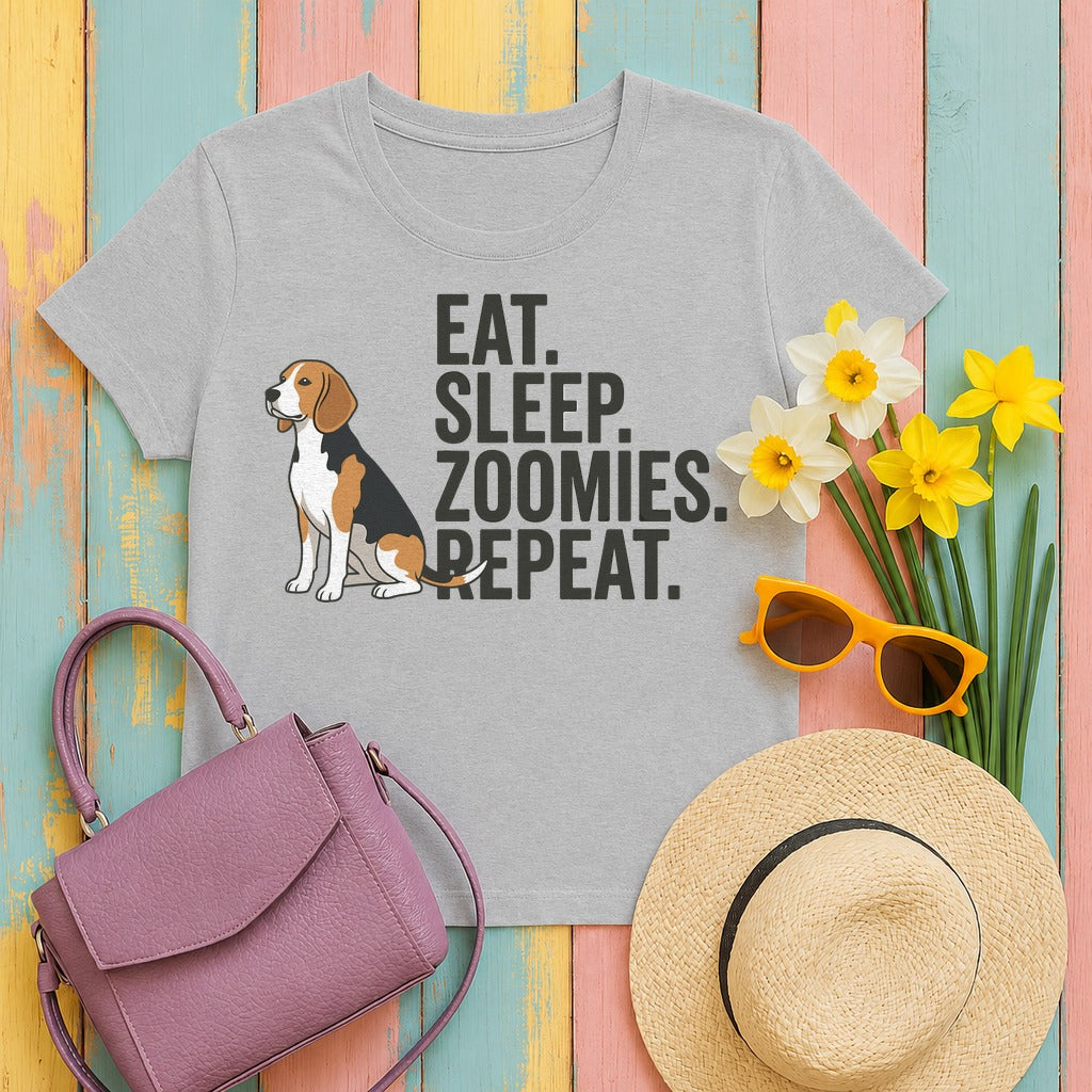 Beagle Eat Sleep Zoomies Repeat T-Shirt in Sport Grey