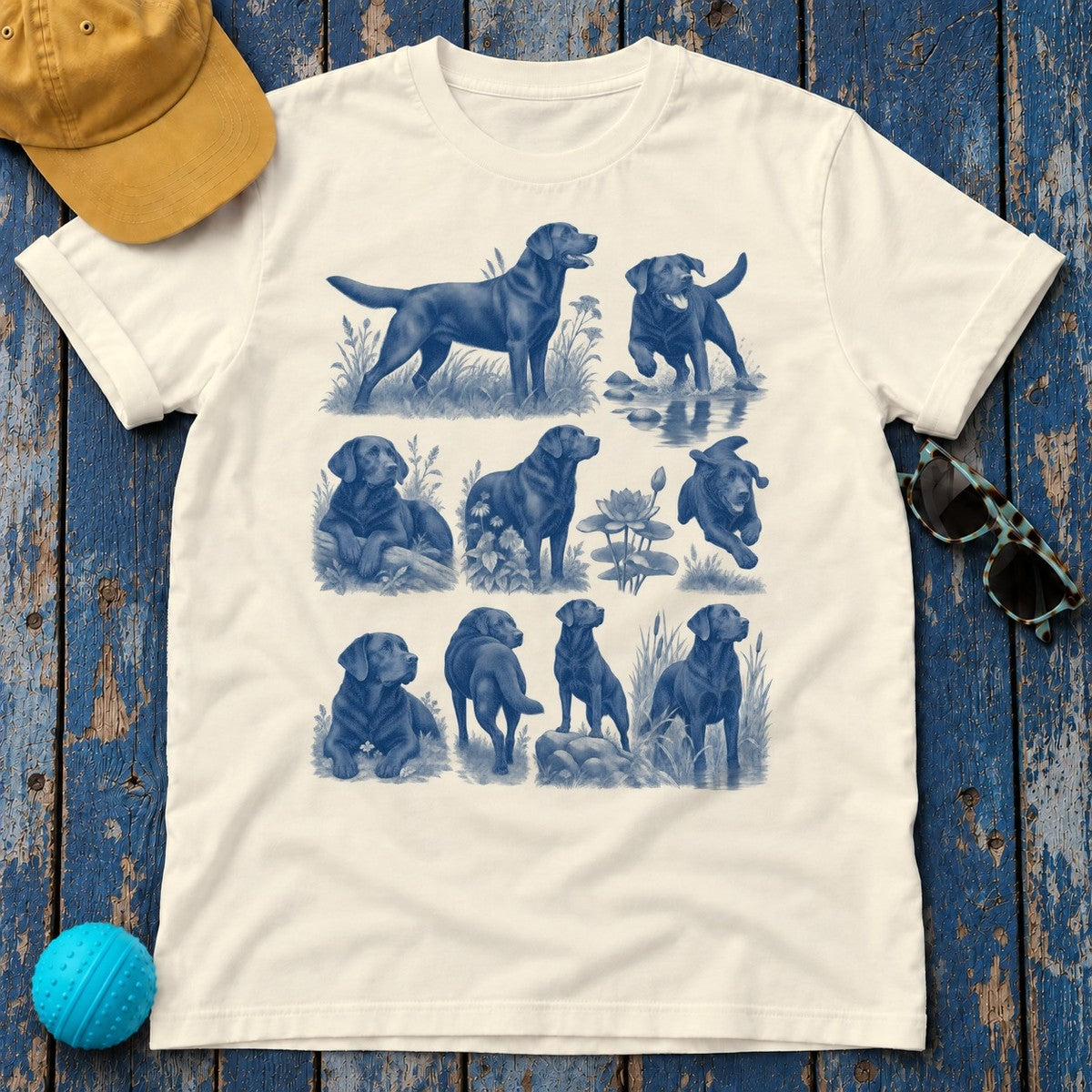 Indigo Labrador Collage T-Shirt — Natural