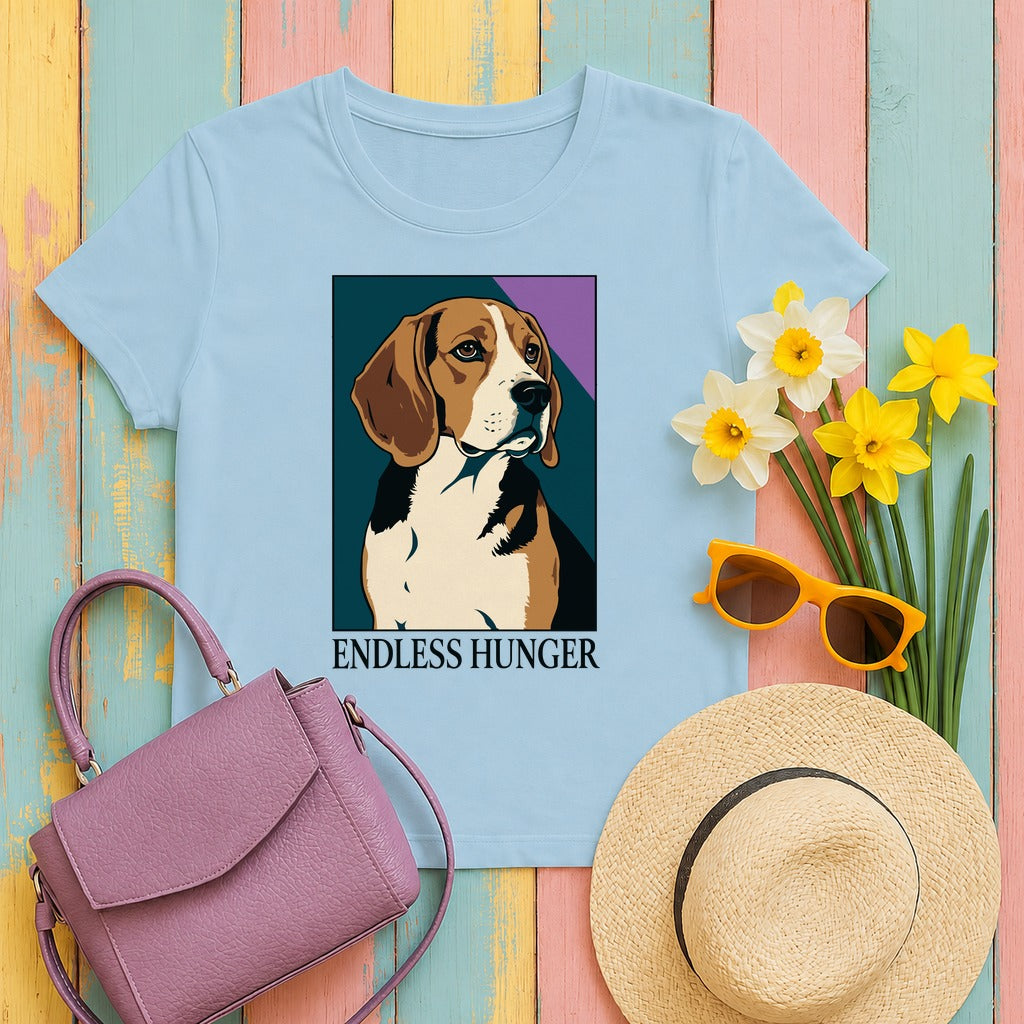 Endless Hunger Beagle Dog Graphic Trendy Animal T-Shirt in Light Blue