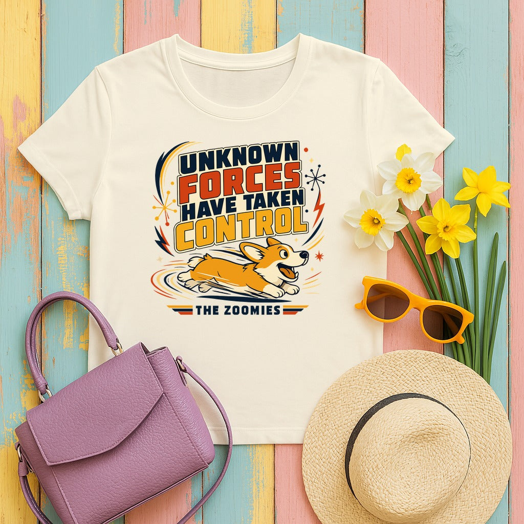 The Zoomies Control Corgi Graphic T-shirt in Natural