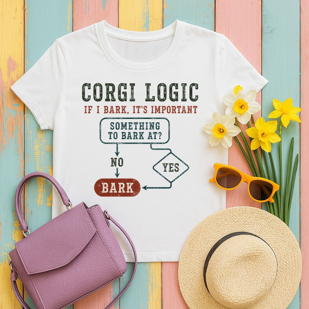 Corgi Logic Flowchart T-Shirt in White