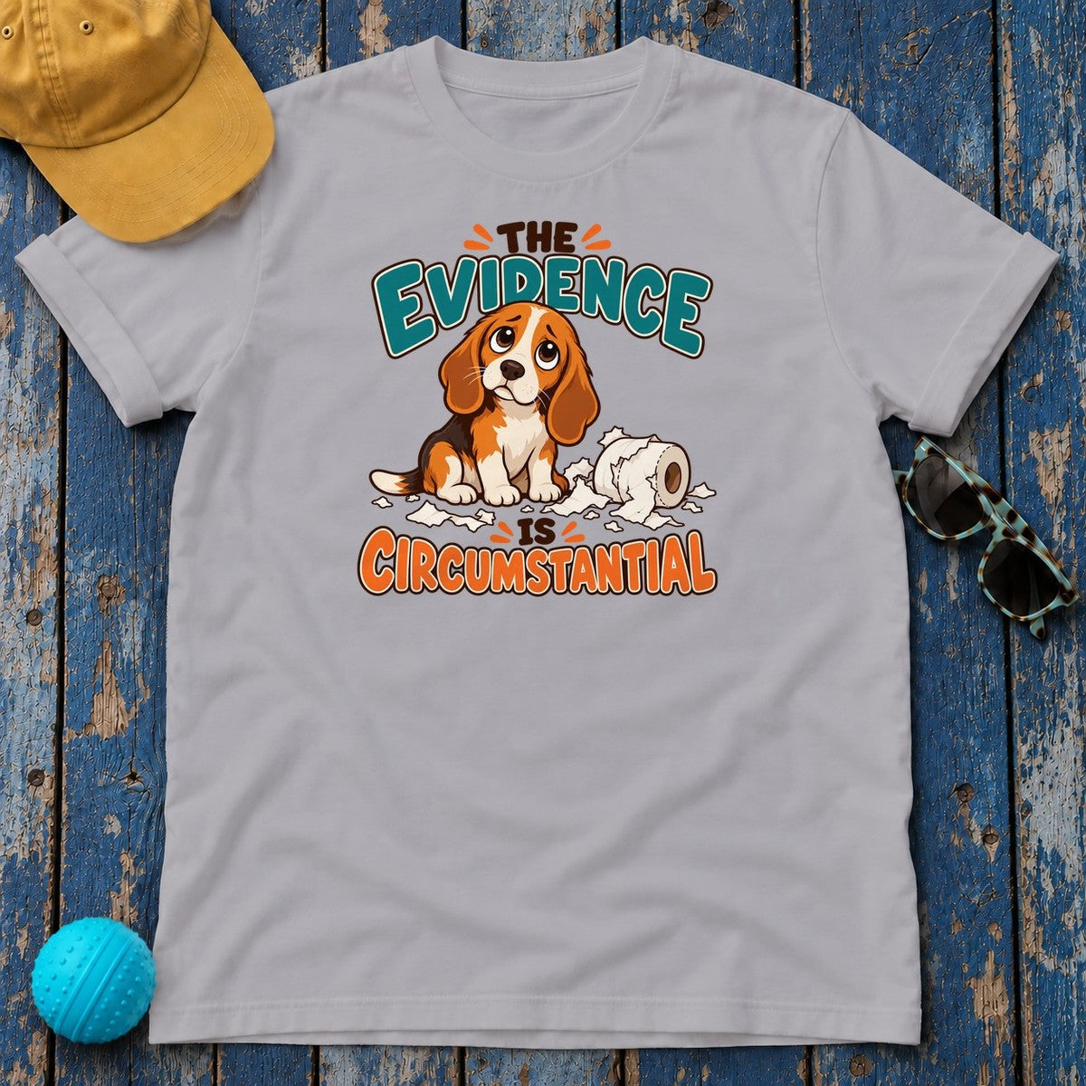 The Evidence Is Circumstantial Beagle T-Shirt in Athletic Heather - flat lay