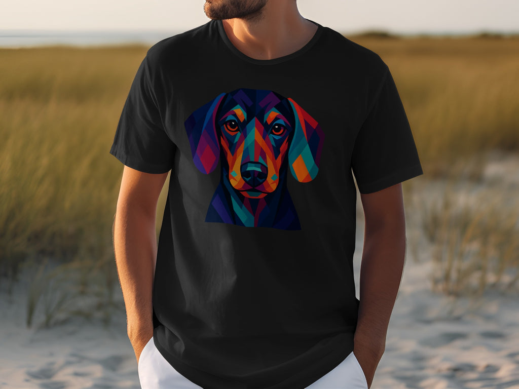 Vibrant Geometric Dachshund Dog Design T-Shirt