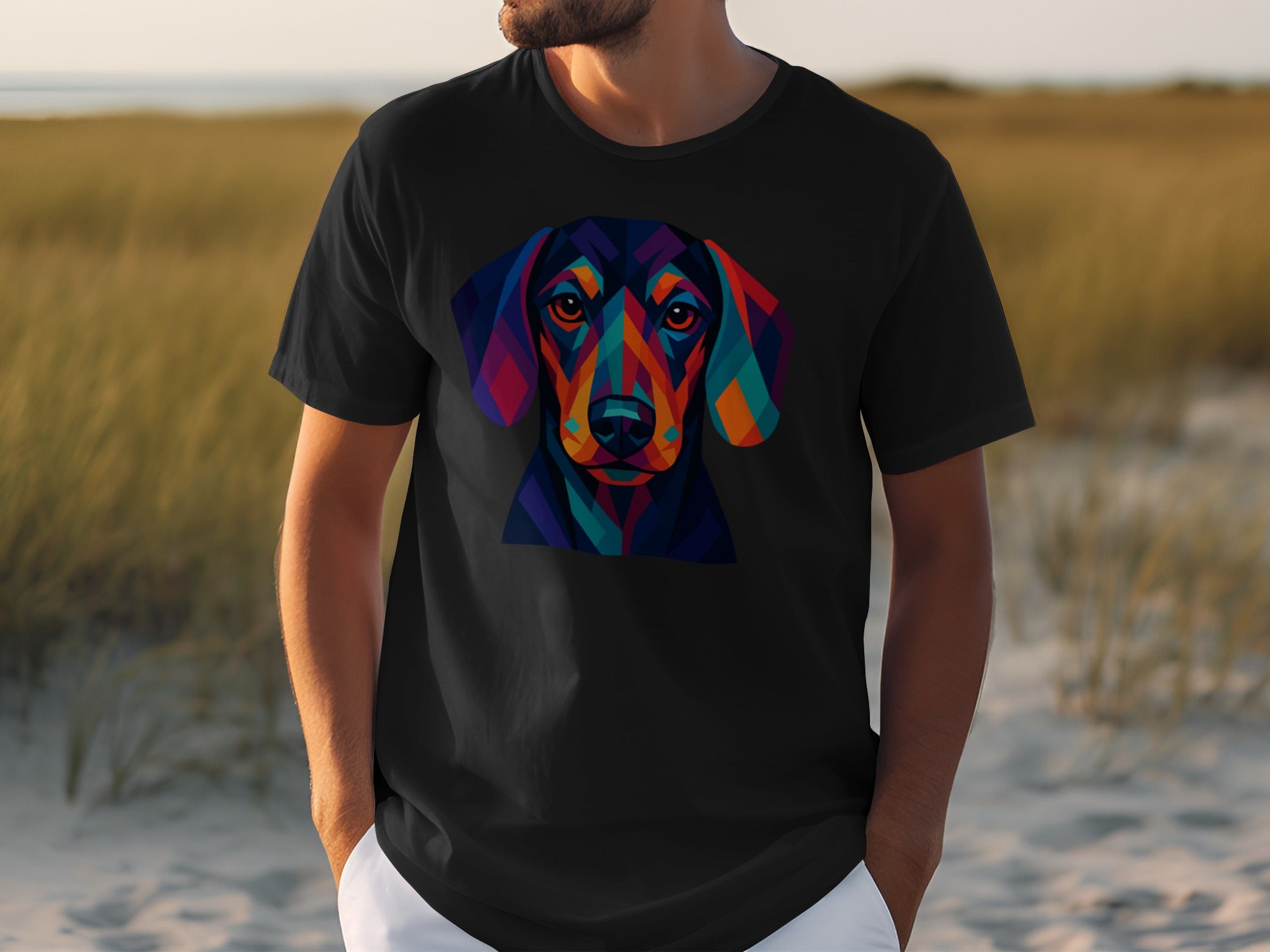 Vibrant Geometric Dachshund Dog Design T-Shirt