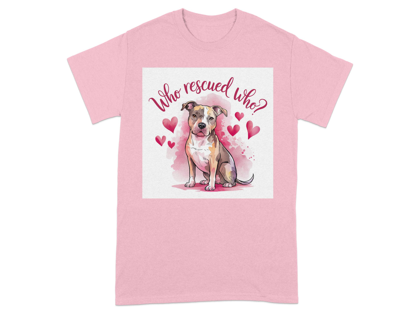 Who Rescued Who Dog Design Pink Tee Shirt product type