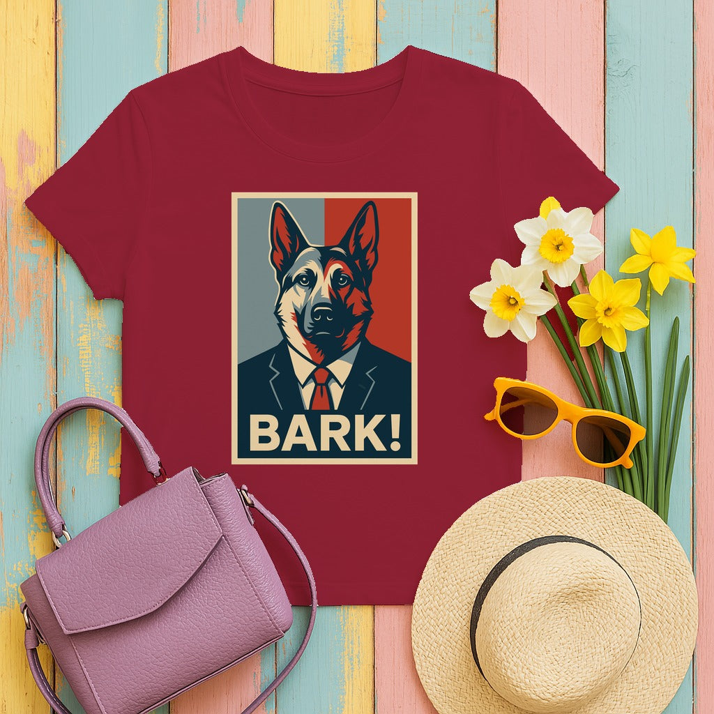Bark Hopeful German Shepherd Patriotic Style Design Great T-Shirt in Cardinal Red