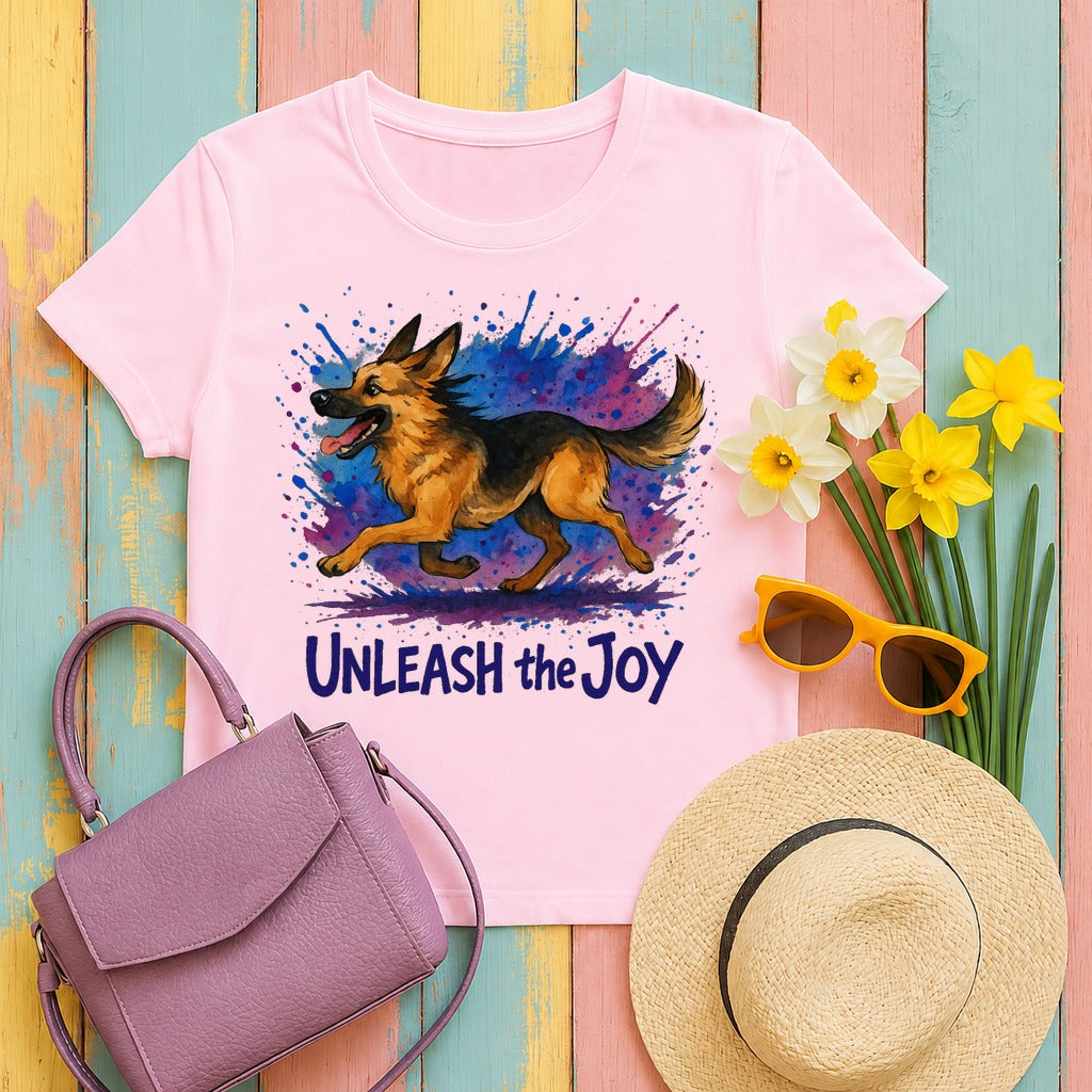 Unleash the Joy Watercolor German Shepherd T-Shirt in Light Pink