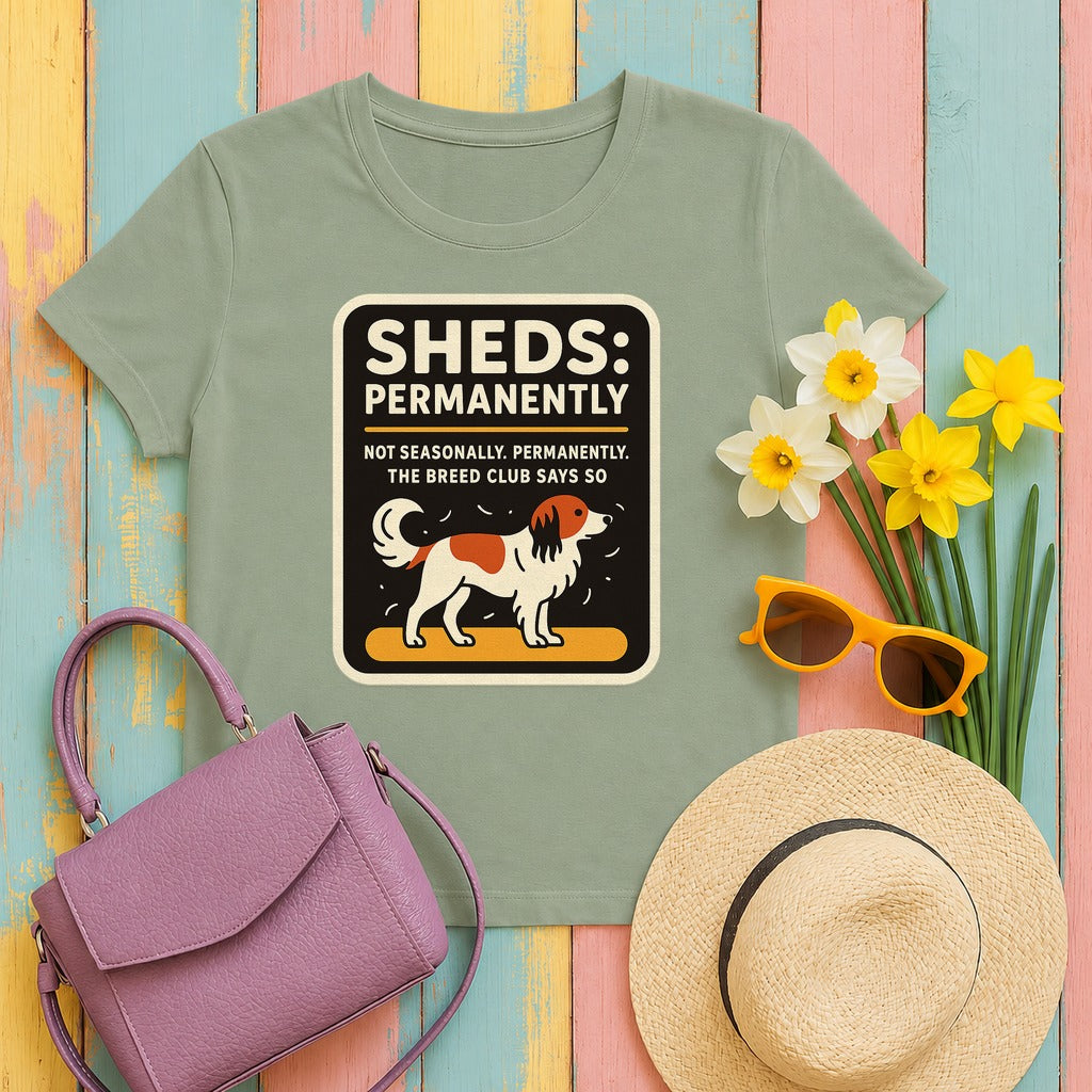 Kooikerhondje Sheds Permanently Tee in Sage