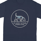 Navy t-shirt with beagle illustration and "Life update: my beagle smelled a thing."