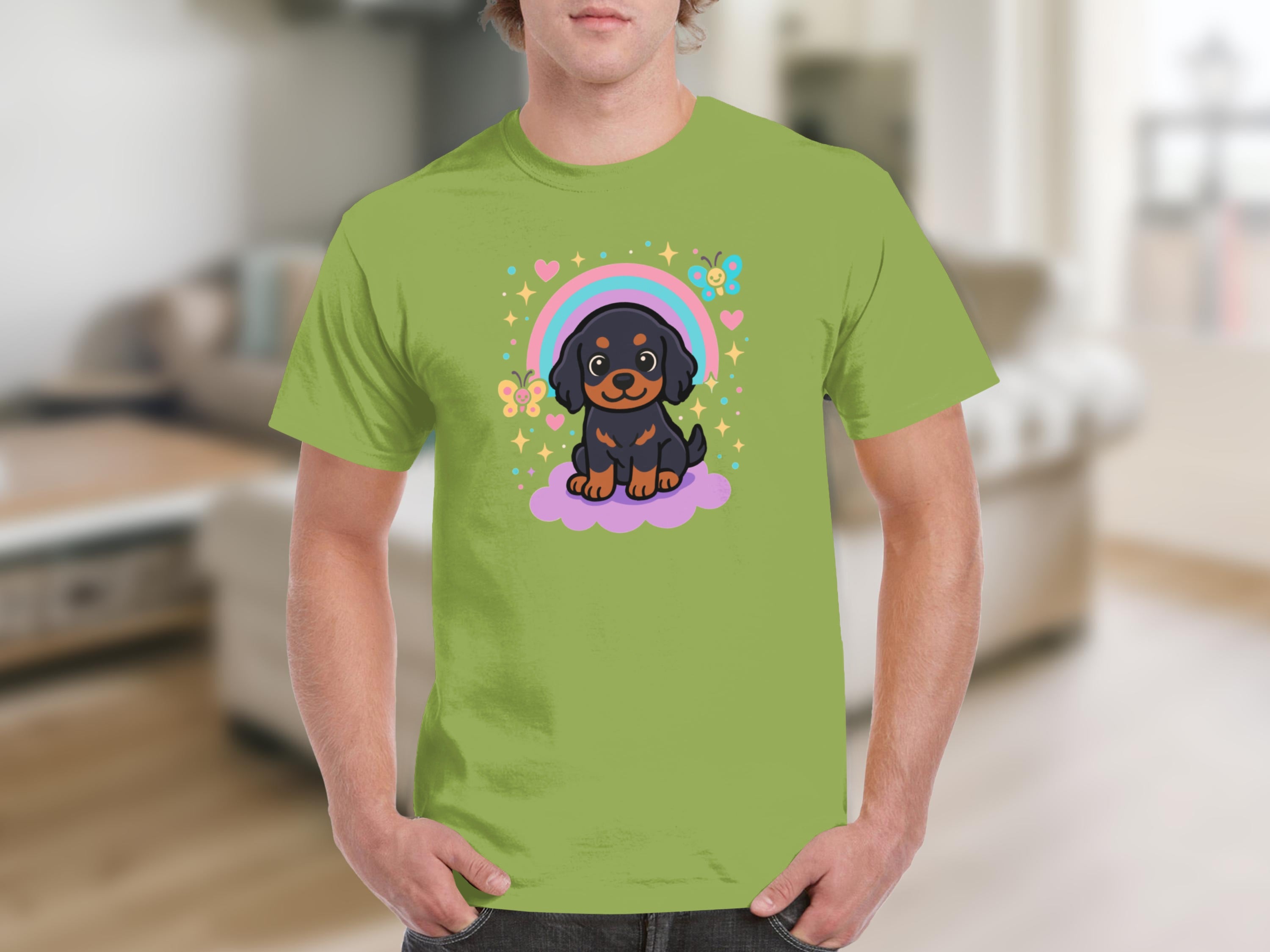 Cute Puppy and Rainbow Graphic Tee for Dog Lovers